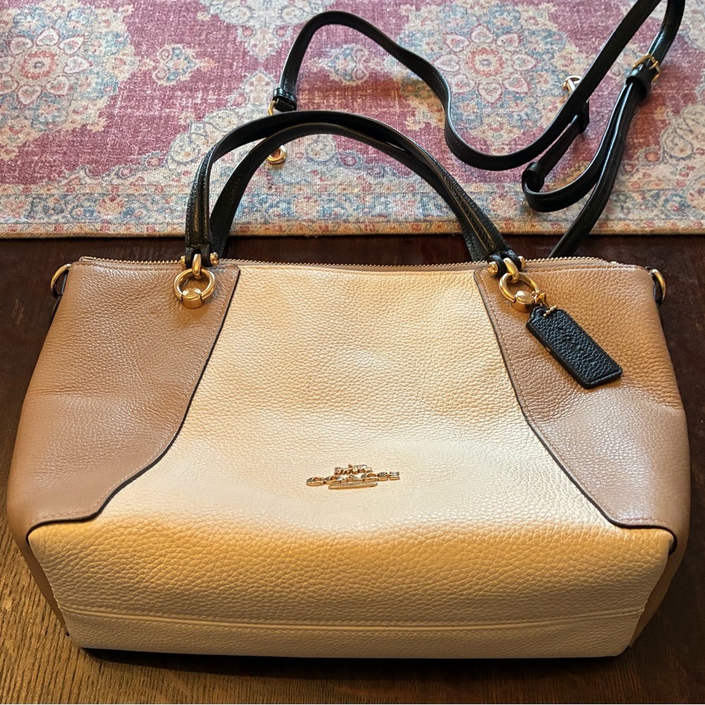 Coach Tan and Black Leather Satchel